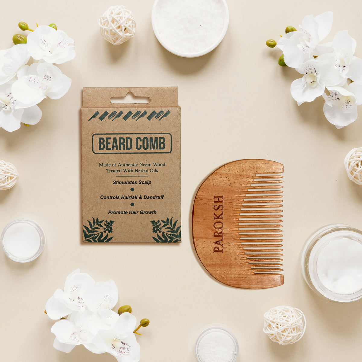Two & A Bud Wooden Beard Comb with Herbal Oil Treatment
