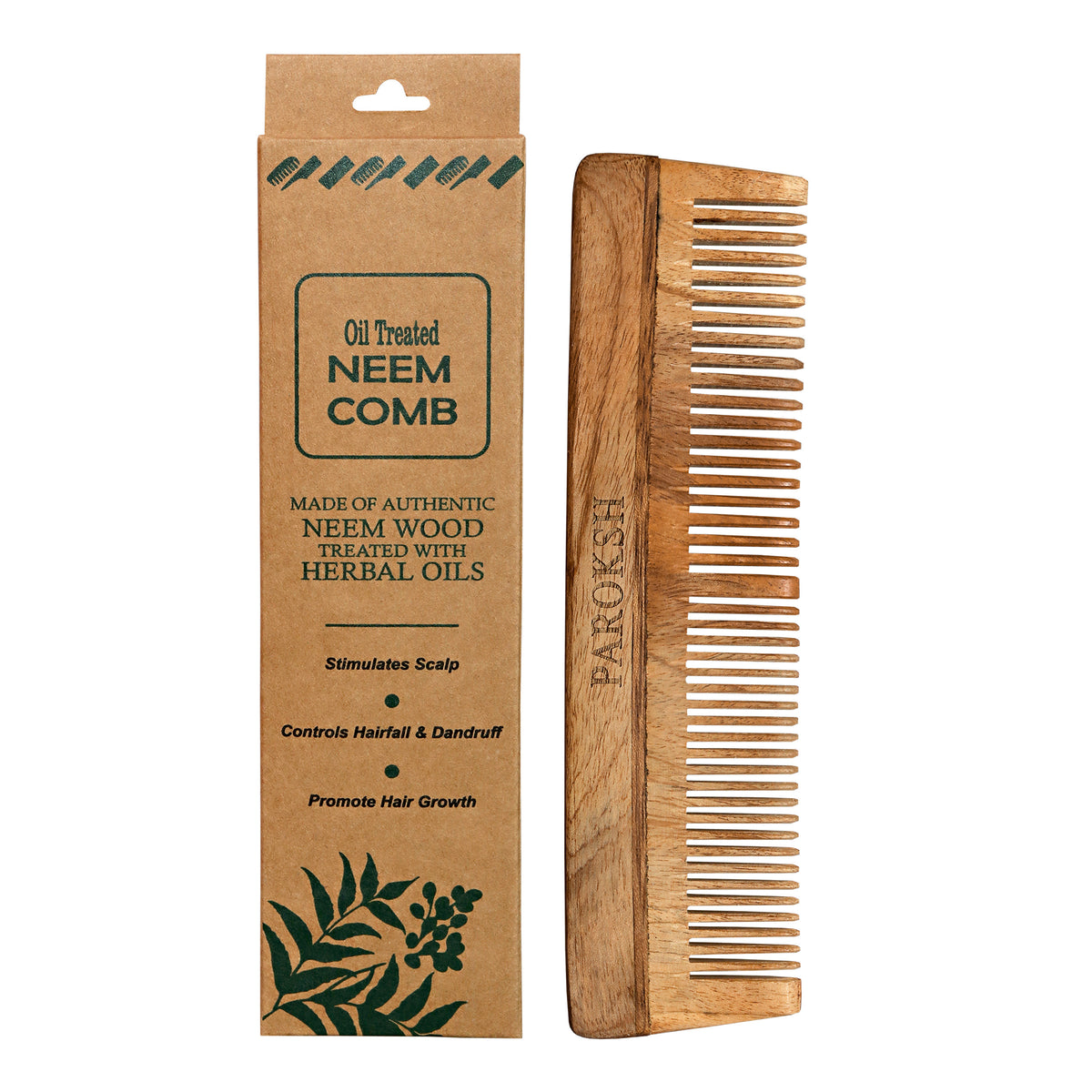 two and a bud Oil Treated Neem Wood Comb, Stimulates Scalp, Controls Hairfall & Dandruff, Promotes Hair Growth