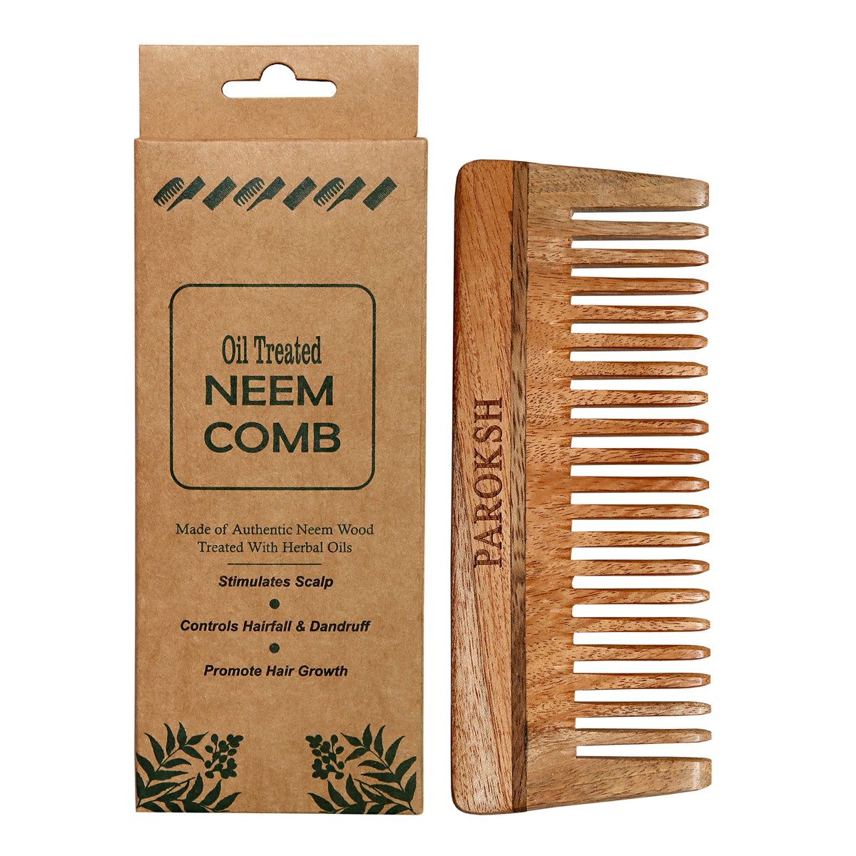 Two nd a bud Neem Wood Shampoo Comb | Treated with Herbal Oils | Stimulates Scalp, Controls Hairfall & Dandruff, Promotes Hair Growth