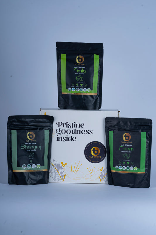 Two & A Bud Premium Gift box | 3 in 1 Skin and hair care gift box |Organic Neem Powder|Organic Amla Powder| Organic Bhringraj Powder | Gift for women